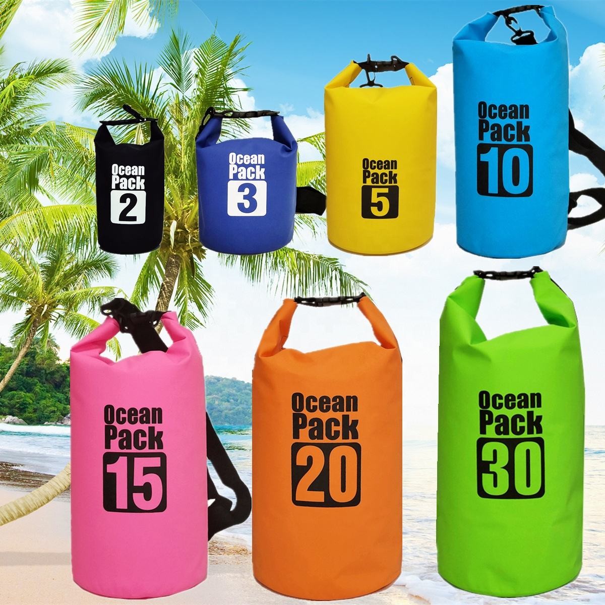 Hot sell hiking camping Swimmers 5L 10L 15L 20L Dry Bags Storage Backpack Swimming Drift surfing Waterproof bags