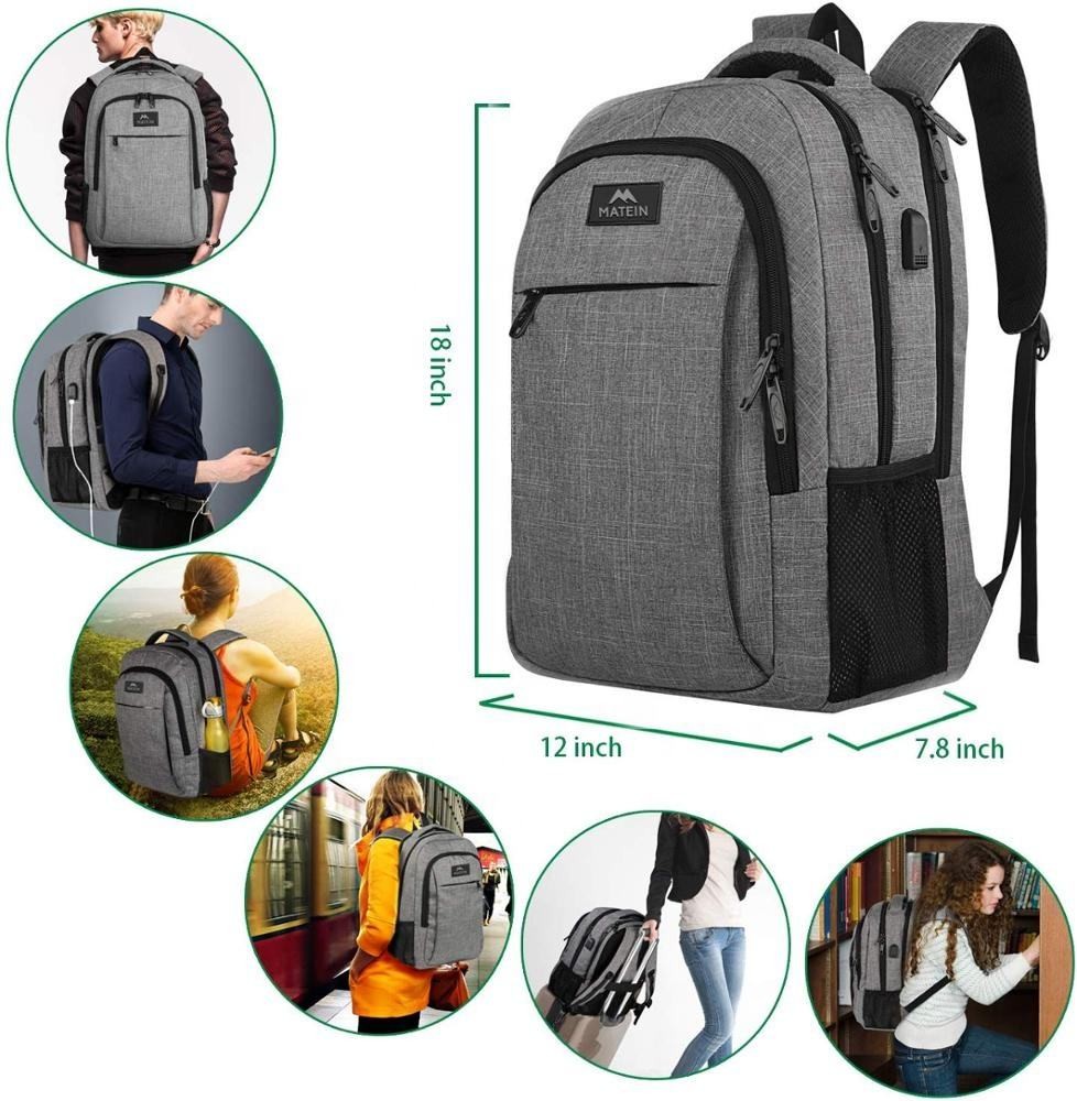 Matein Travel Laptop Backpack Business Notebook Bag With USB Charging Port Custom Waterproof Laptop Backpacks For Women Men