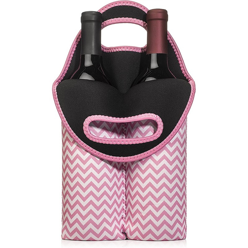 Custom Party Barbecues Camping Neoprene Hand Held 2 Bottles Neoprene Wine Tote Carrier Bag 