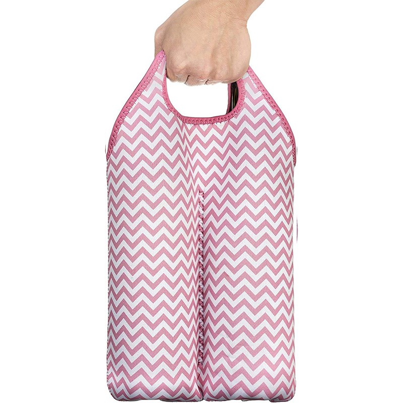 Custom Party Barbecues Camping Neoprene Hand Held 2 Bottles Neoprene Wine Tote Carrier Bag 