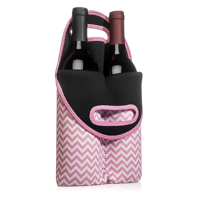 Custom Party Barbecues Camping Neoprene Hand Held 2 Bottles Neoprene Wine Tote Carrier Bag 