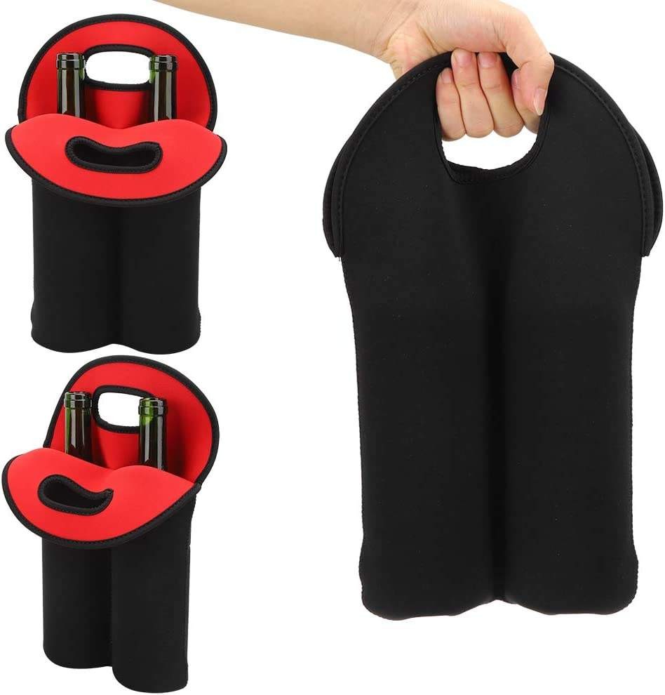 Custom Party Barbecues Camping Neoprene Hand Held 2 Bottles Neoprene Wine Tote Carrier Bag 